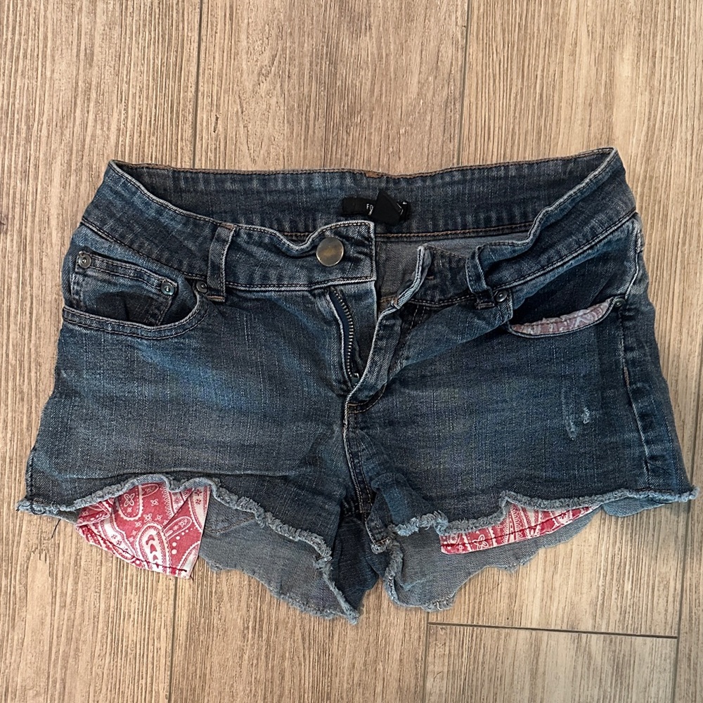 Forever 21 Dark Blue Denim Shorts with Red Bandana Inset